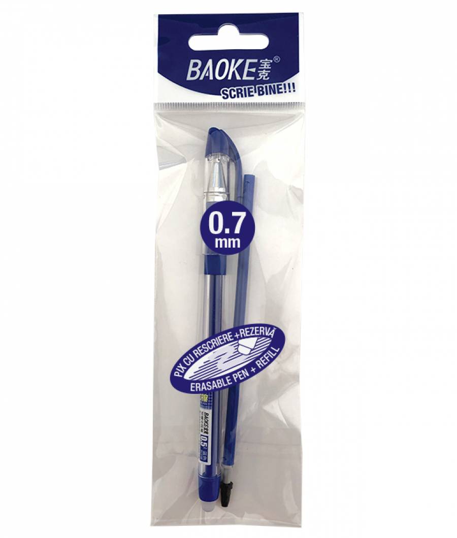 Pix BAOKE Gel ERASABLE 0.7mm + 1 Rezerve BAOKE ALBASTRU