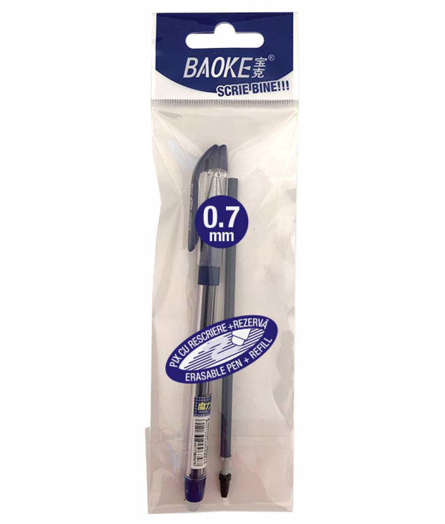 Pix BAOKE Gel ERASABLE 0.7mm + 1 Rezerve BAOKE ALBASTRU INCHIS