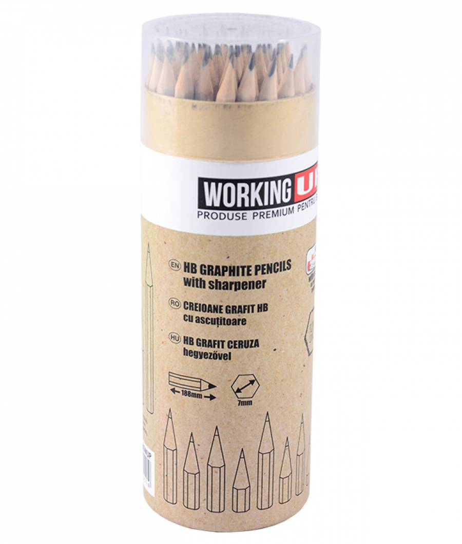 Creion HB WUP cu guma NATUR de calitate 50buc in tub carton cu ascutitoare
